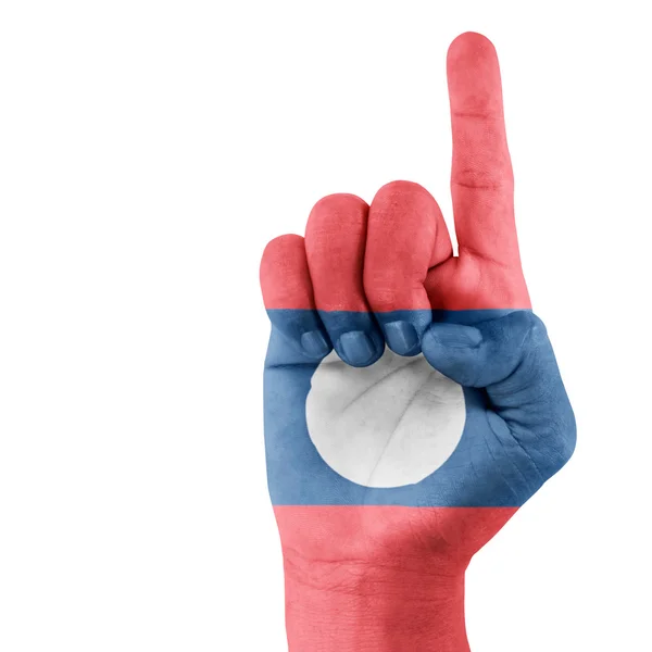 Flag Of Laos On Pointing Up Hand — Stock Photo, Image