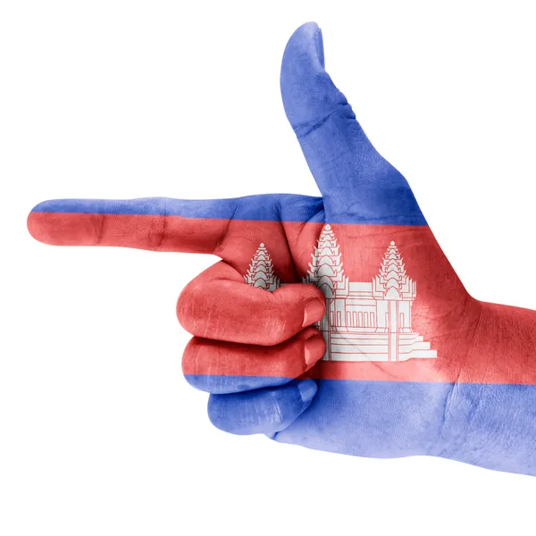 Vlajka Kambodži na natáčení ruka — Stock fotografie