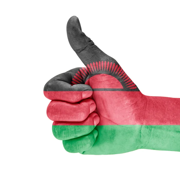 Flagga malawi på tummen upp hand — Stockfoto