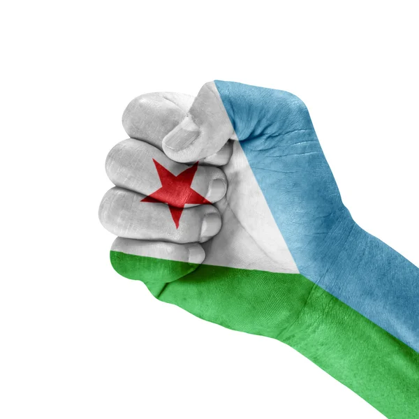 Zászló Dzsibuti a kezét — Stock Fotó