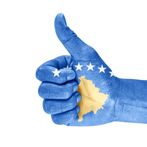 Flag of Kosovo On Thumb Up Hand — Stock Photo, Image