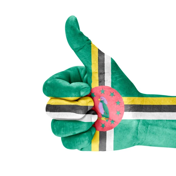 Bandiera di Dominica On Thumb Up Hand — Foto Stock