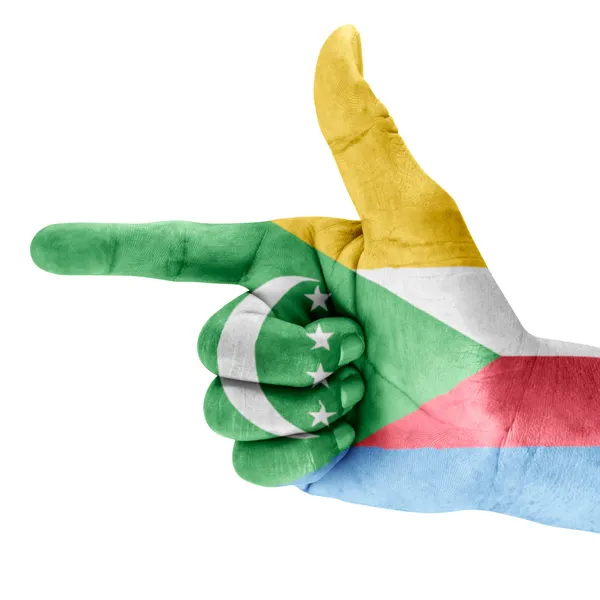 Flag of the Comoros On Shooting Hand — Stock Photo, Image