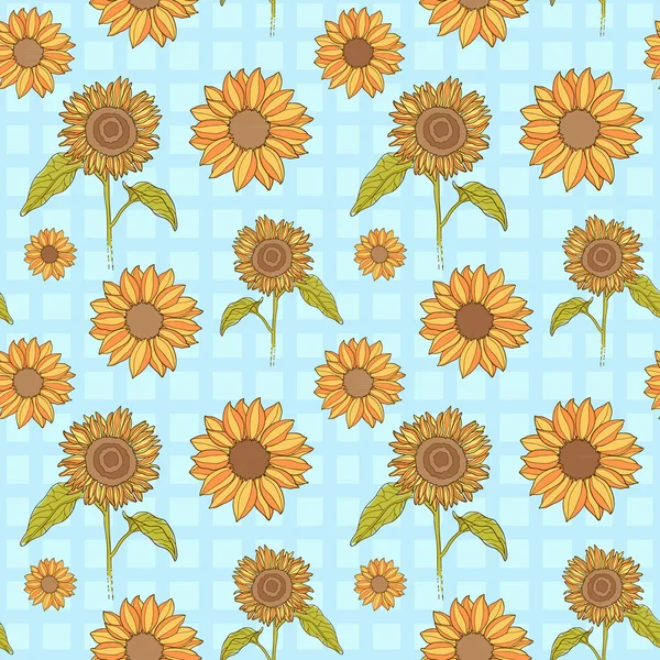 Bright sunflowers seamless pattern — Stock Vector