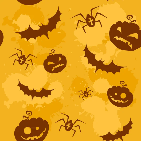 Halloween abóboras, morcegos e aranhas sem costura fundo — Vetor de Stock
