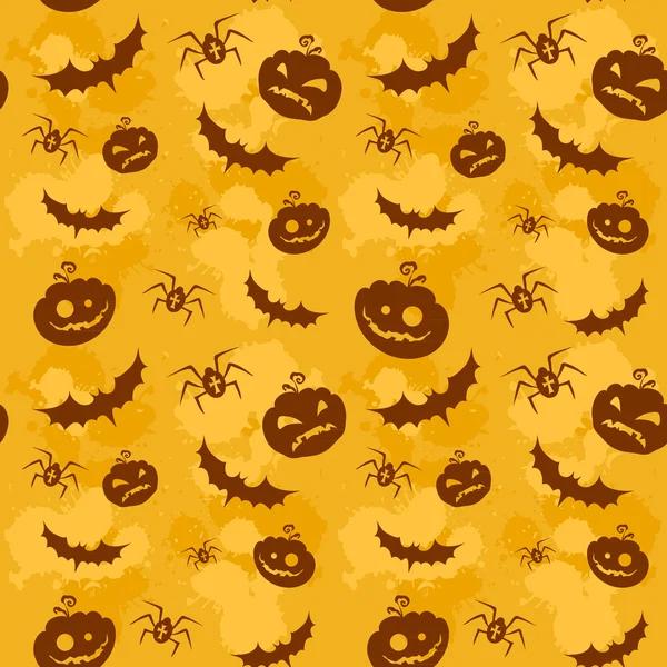 Halloween pumpkins, bats and spiders seamless background — Stock Vector