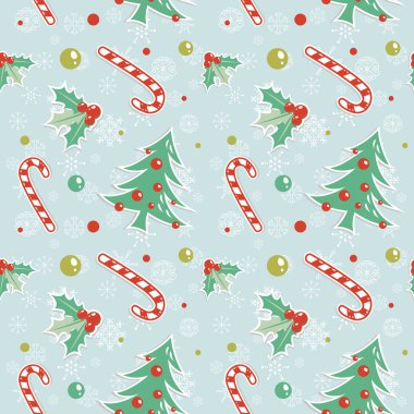 sevimli çizgi Noel ağacı ile topları ile Seamless Modeli