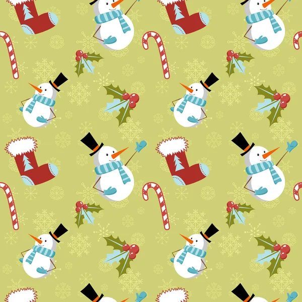 Varrat nélküli mintát, piros harisnya és karácsony-hóember — Stock Vector