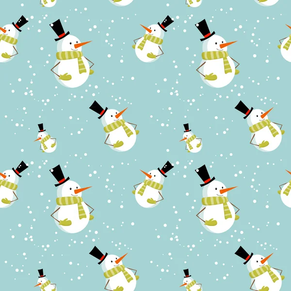 Seamless pattern with cute cartoon Christmas snowman — Stock Vector