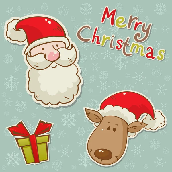 Santa en herten cartoon christmas wenskaart — Stockvector