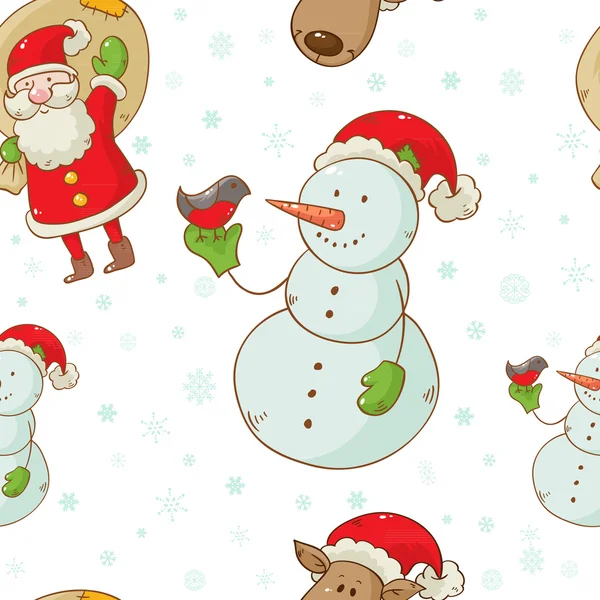 Christmas cartoon characters seamless pattern — Stock Vector