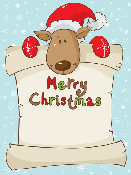 Feliz cartão de Natal com veados e pergaminho —  Vetores de Stock