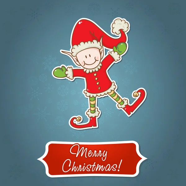Cartão de Natal com pequeno elfo Santa ajudante —  Vetores de Stock