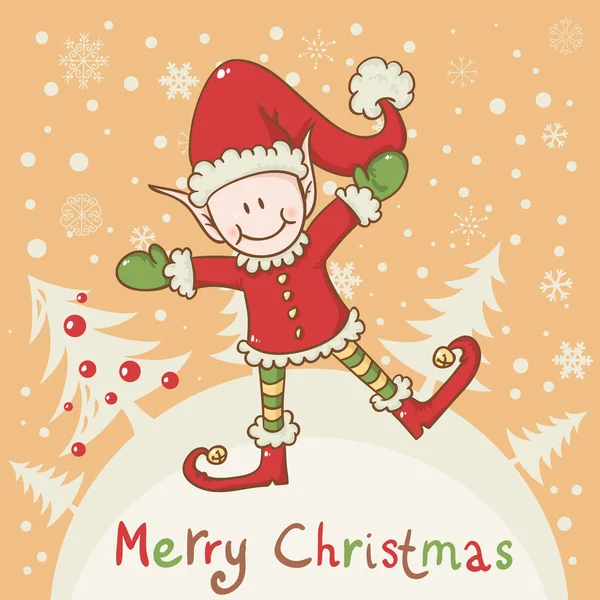 Christmas card with little elf Santa helper — Stock Vector