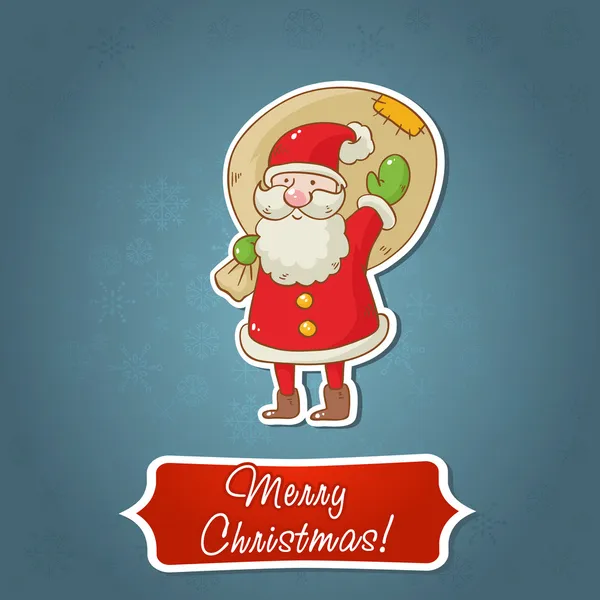 Kerstkaart met santa en sticker — Stockvector