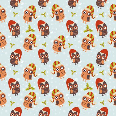 sevimli Noel baykuş ile seamless modeli sunar.