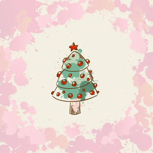 Tarjeta grunge dibujada a mano de Navidad con un árbol de Navidad — Vector de stock