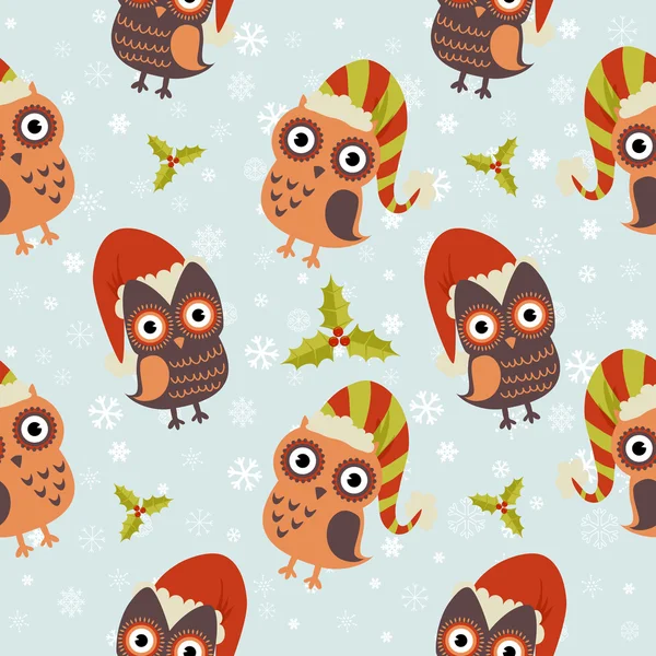 Cute Christmas owl with presents seamless pattern — Stock Vector