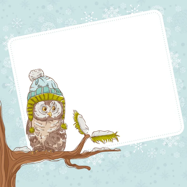 Christmas card of an owl in a hat — Stock Vector