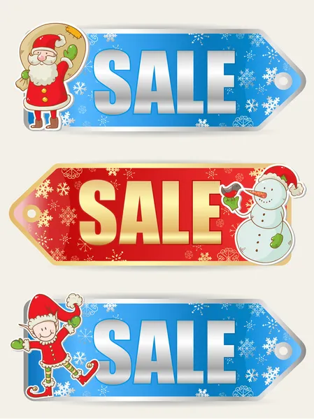 Christmas sale stickers with Xmas characters — Stock Vector