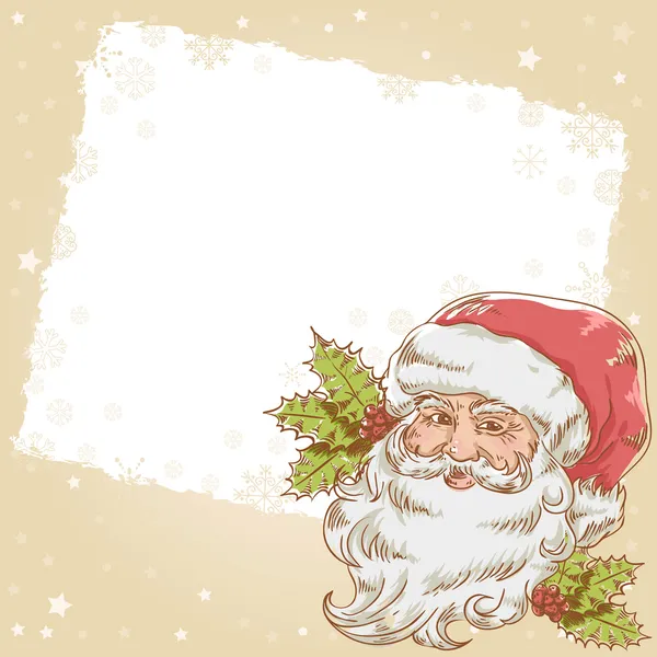 Postal retro de Navidad con Santa Claus sonriente lindo — Vector de stock