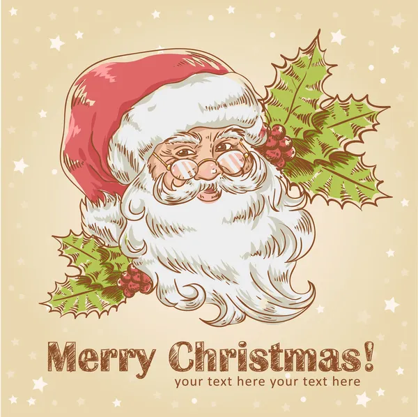 Christmas retro postcard with cute smiling Santa Claus — Stock Vector