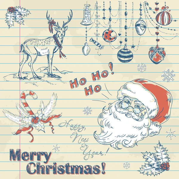 Kézzel rajzolt vintage karácsonyi elemek — Stock Vector