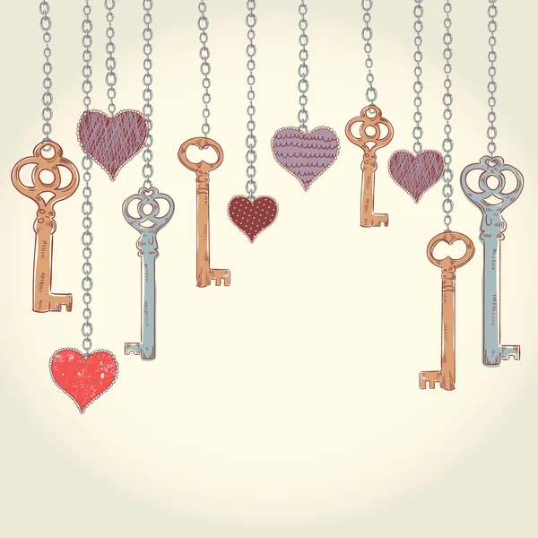 Carte d'invitation Saint Valentin avec clés et coeurs — Image vectorielle