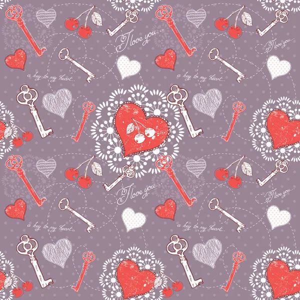 Valentine romantic love seamless pattern with key to heart — Stock Vector