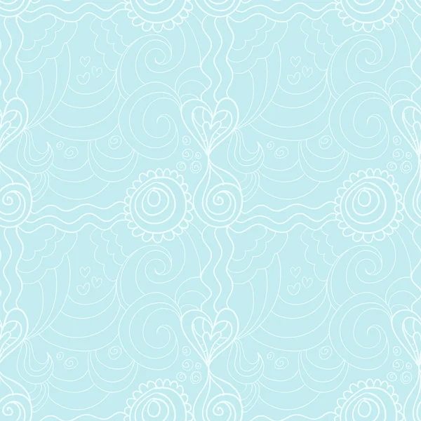 情人节无缝模式用手画花和波 — 图库矢量图片