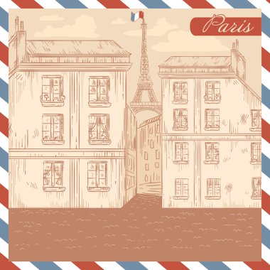 Fransa kartpostalda retro tarzı hava posta çerçeve arka plan