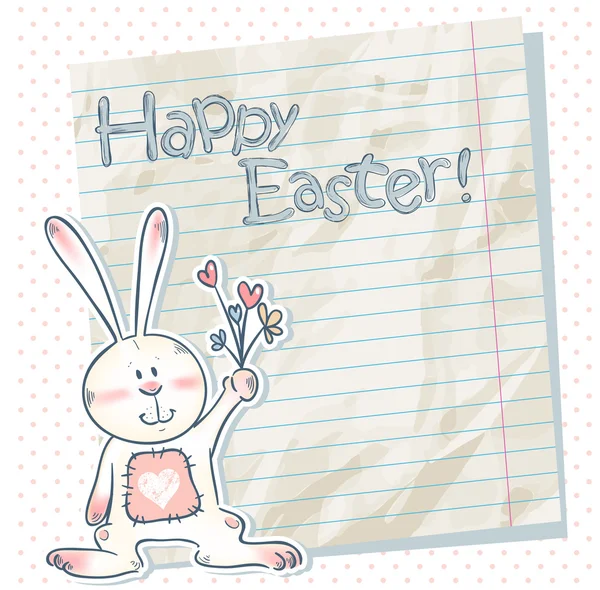 Conejito de dibujos animados de Pascua en un cuaderno de papel de desecho — Vector de stock
