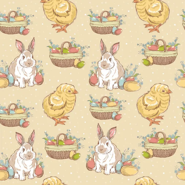 Easter vintage hand-drawn seamless pattern — Stock Vector