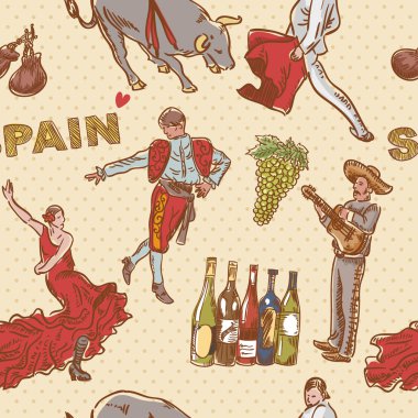 İspanya İspanyol sembolleri ile sorunsuz yinelenen desen