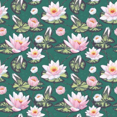 Floral seamless pattern with water lily
