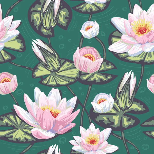 睡蓮の花のシームレスなパターン — ストックベクタ