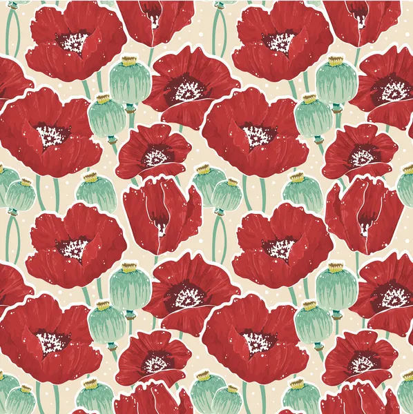 Spring floral seamless pattern with poppy — Stock Vector