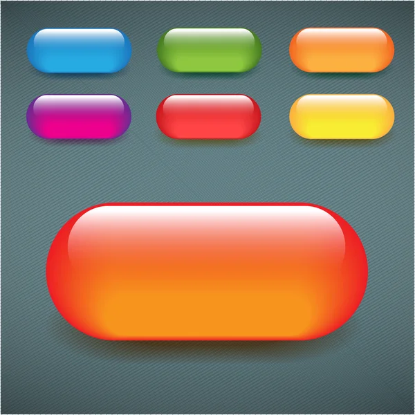 Botones de tela en blanco rectangular conjunto de colores de vidrio brillante — Vector de stock