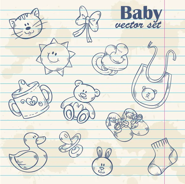 Bebek oyuncak sevimli çizgi üzerinde notepaper ayarla — Stok Vektör