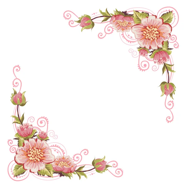 Courbes élégantes coins de fleurs isolés — Image vectorielle