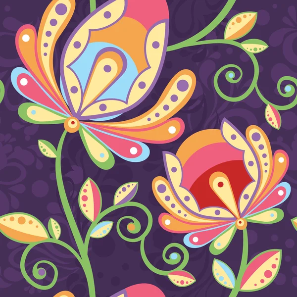 Ethnic floral seamless pattern with hand-drawn flowers — Stock Vector