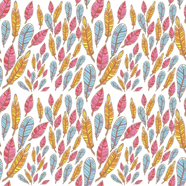 Colorful doodle feathers creative seamless pattern — Stock Vector