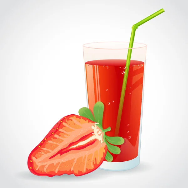 Un verre de jus de fraise et une demi-baie isolée — Image vectorielle