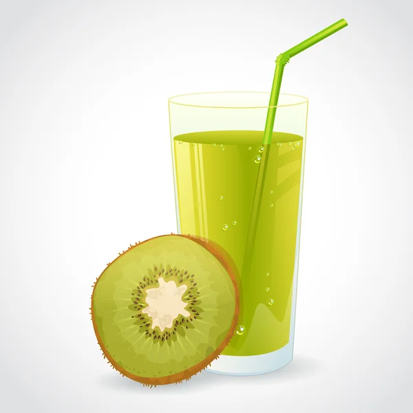 A glass of kiwi juice and half kiwi isolated — Stock Vector