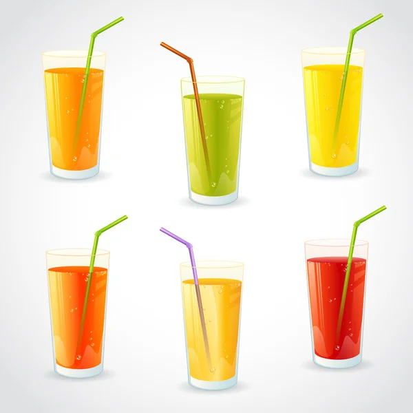 Set colorato di occhiali realistici con succo — Vettoriale Stock