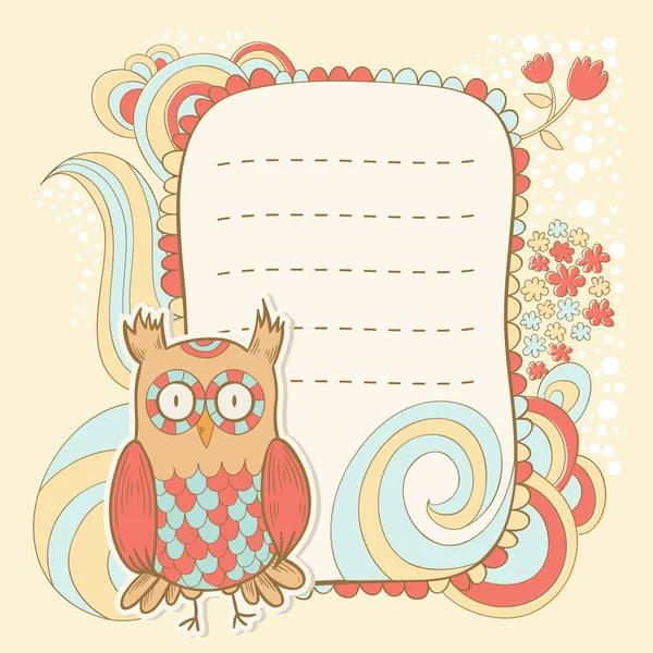 Cute cartoon owl invitation fcard — Stock Vector