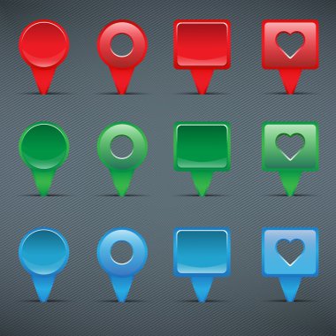renkli web düğmeleri, onay kutuları, işaretçiler ve toplu iğne