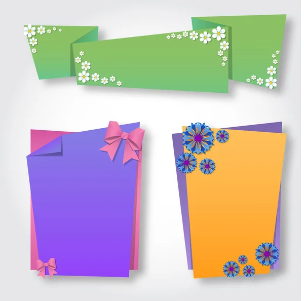 Επιστολόχαρτο origami διπλωμένο σημείωμα φύλλα με λουλούδια — Διανυσματικό Αρχείο