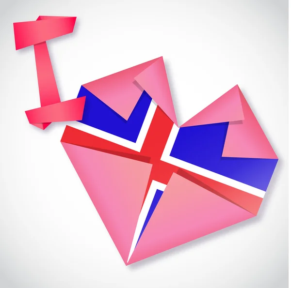 Origami papier J'aime Islande carte cardiaque — Image vectorielle