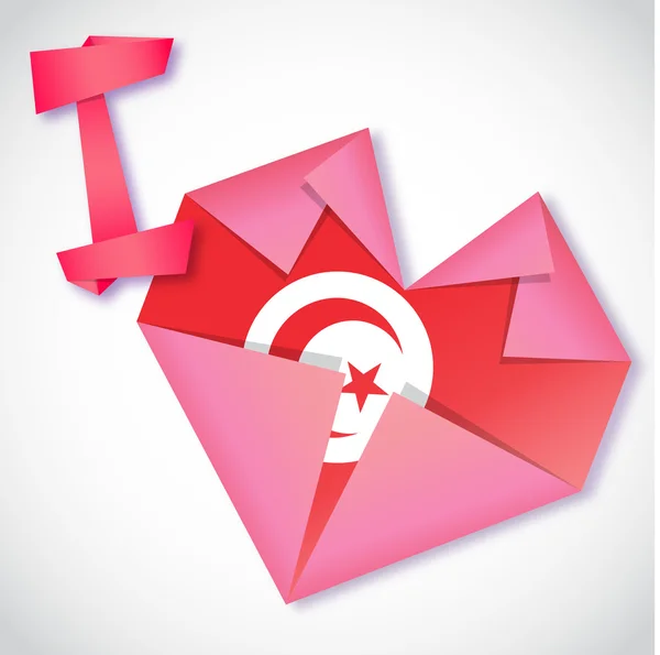 Papel de Origami Eu amo cartão de coração Tunísia — Vetor de Stock